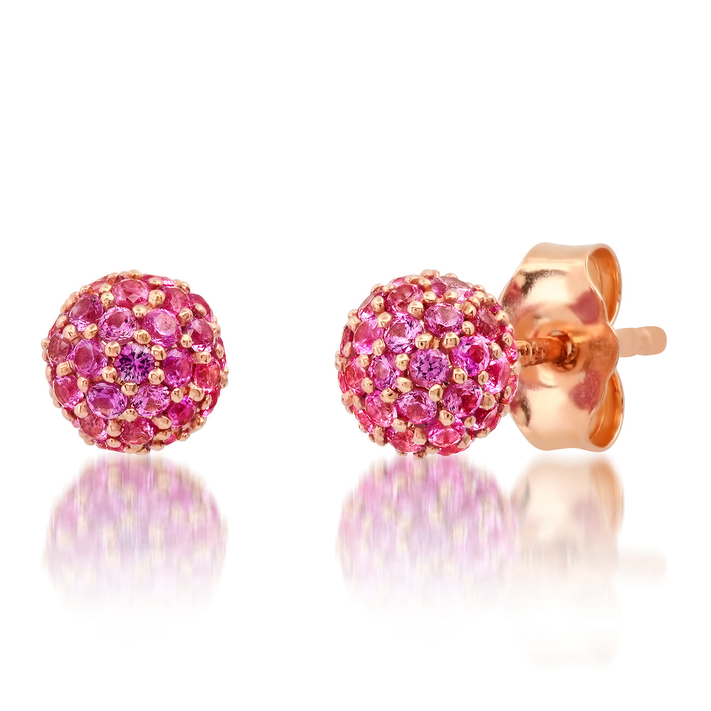 14K Rose Gold Pink Sapphire Disco Ball Studs