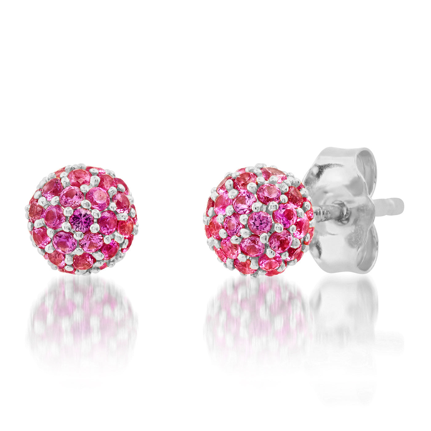14K White Gold Pink Sapphire Disco Ball Studs