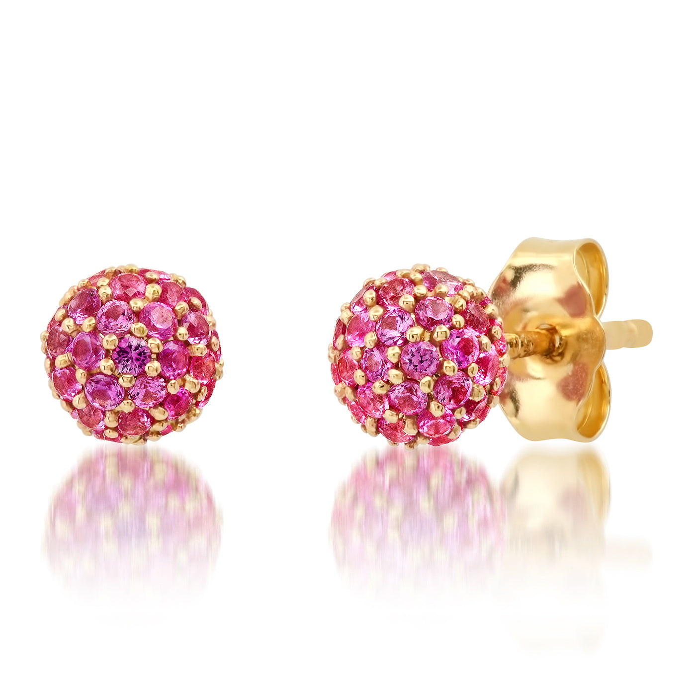 14K Yellow Gold Pink Sapphire Disco Ball Studs