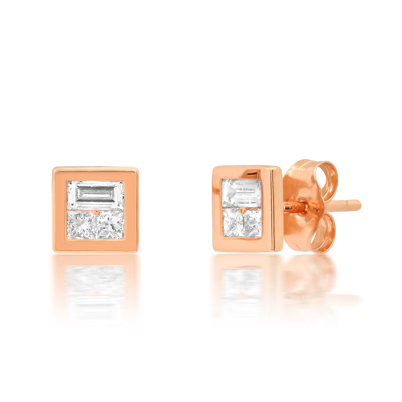 14K Rose Gold Diamond Illusion Studs 