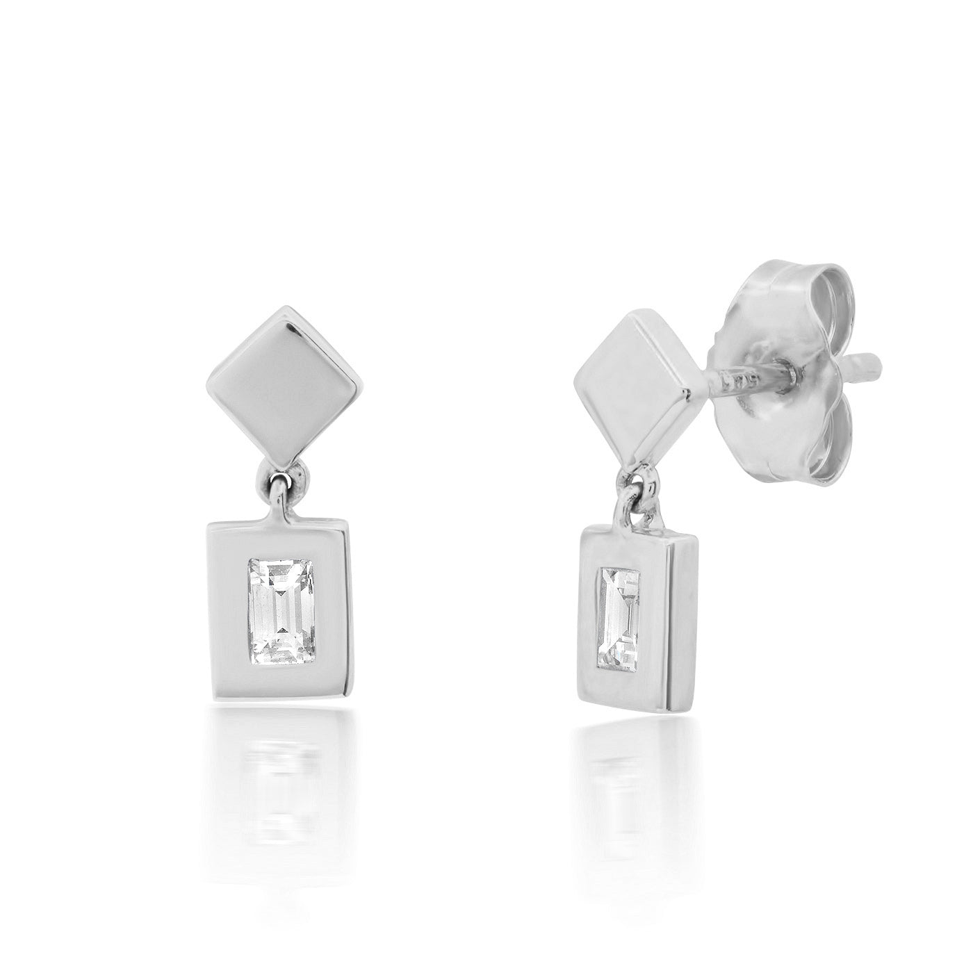 14K White Gold Diamond Bezel Set Drop Studs