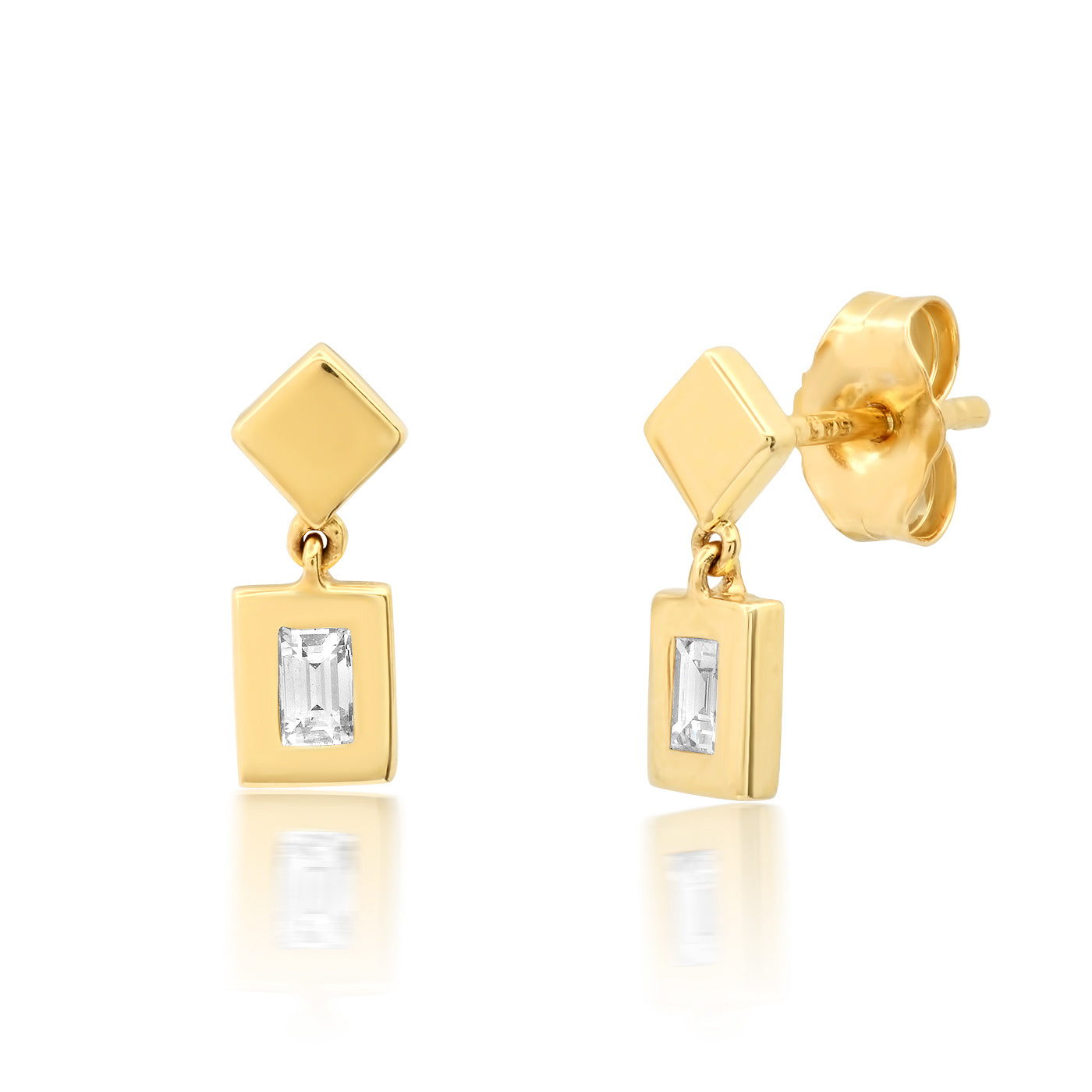 14K Yellow Gold Diamond Bezel Set Drop Studs 