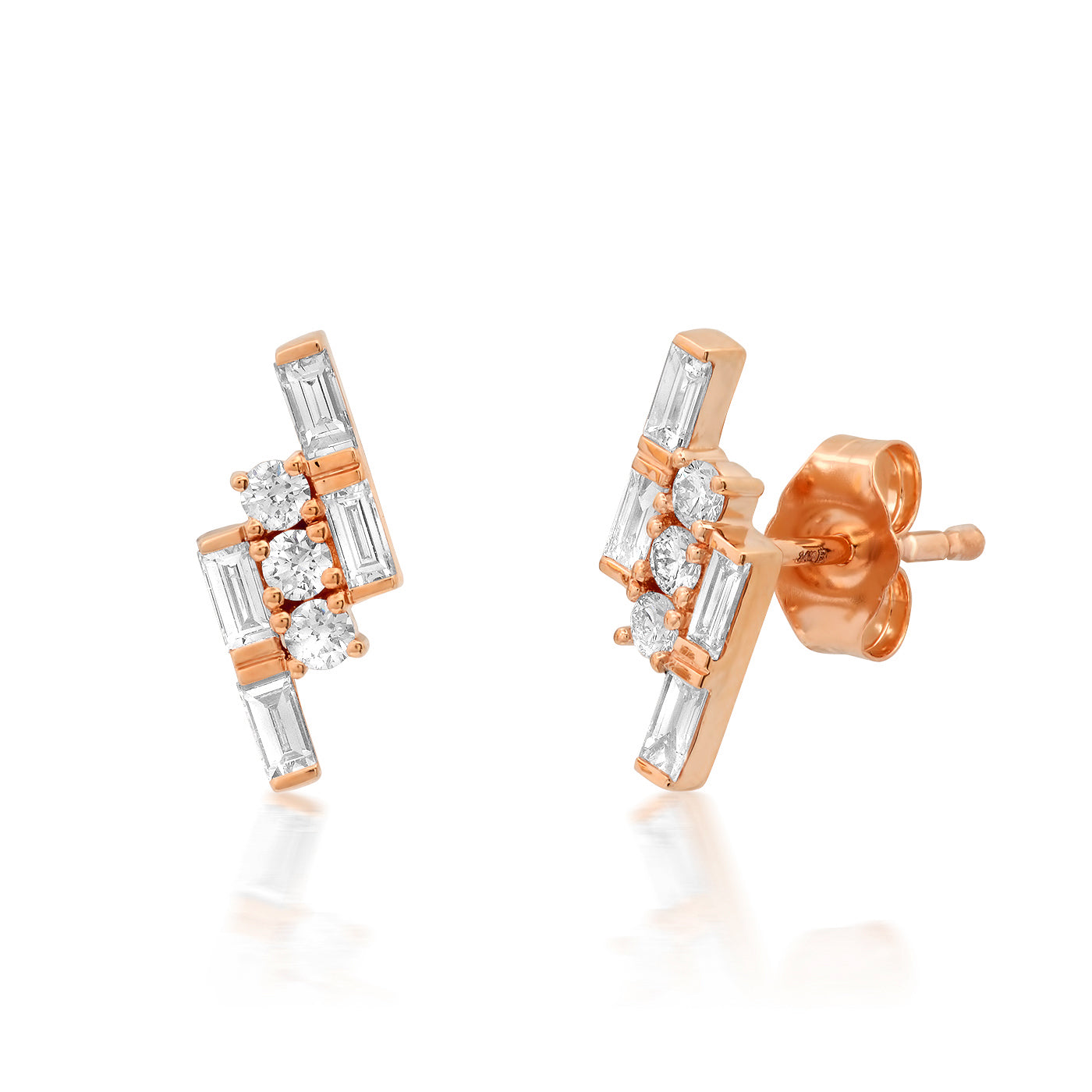 14K Rose Gold Diamond Triple Row Studs