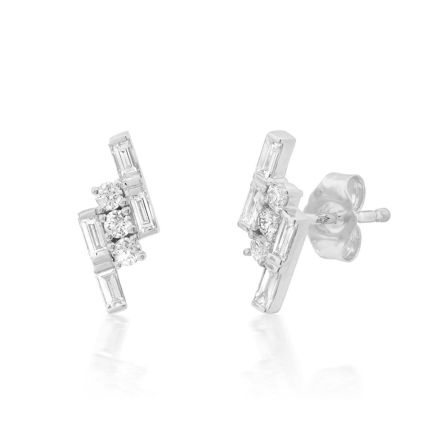 14K White Gold Diamond Triple Row Studs 