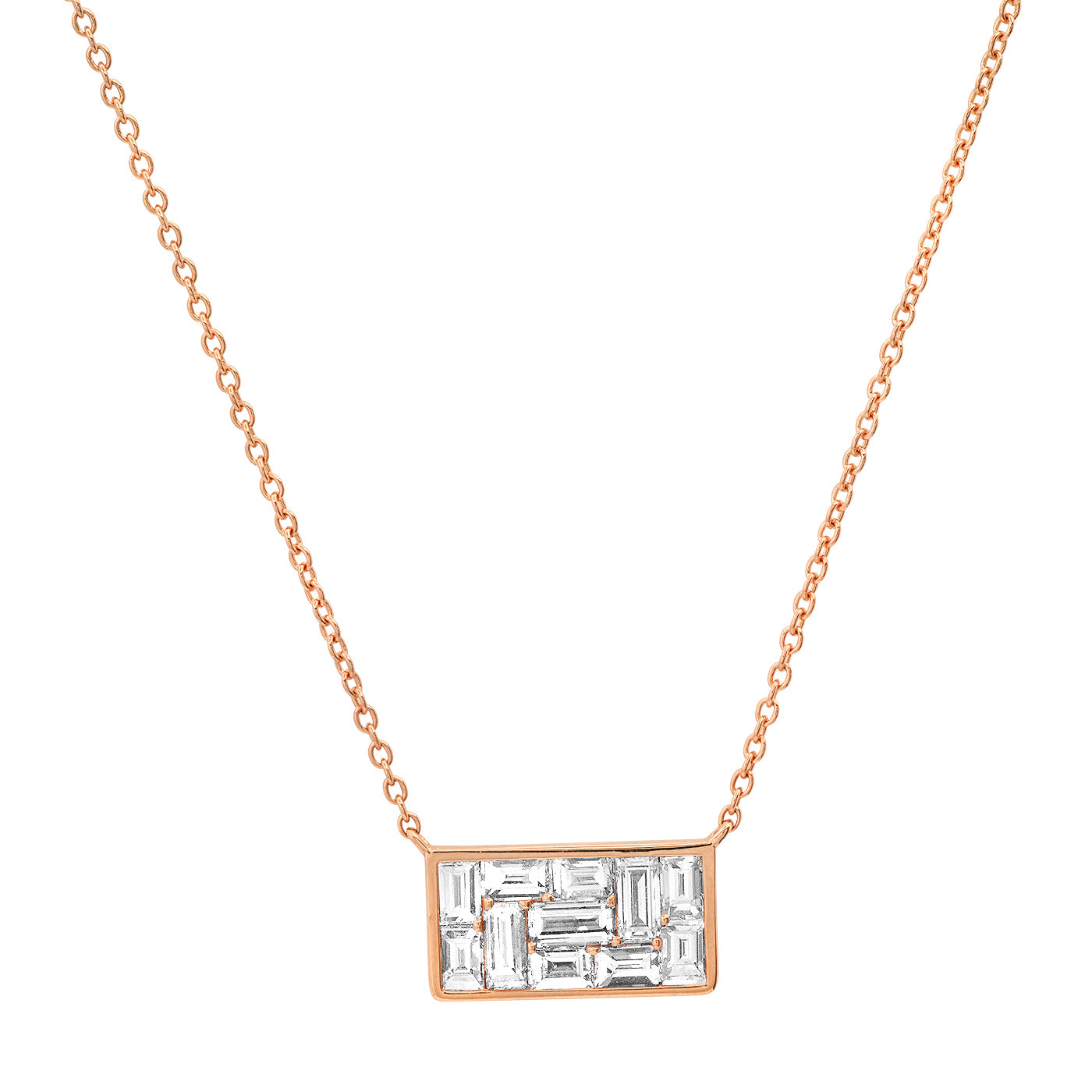 14K Rose Gold Diamond Rectangle Illusion Necklace