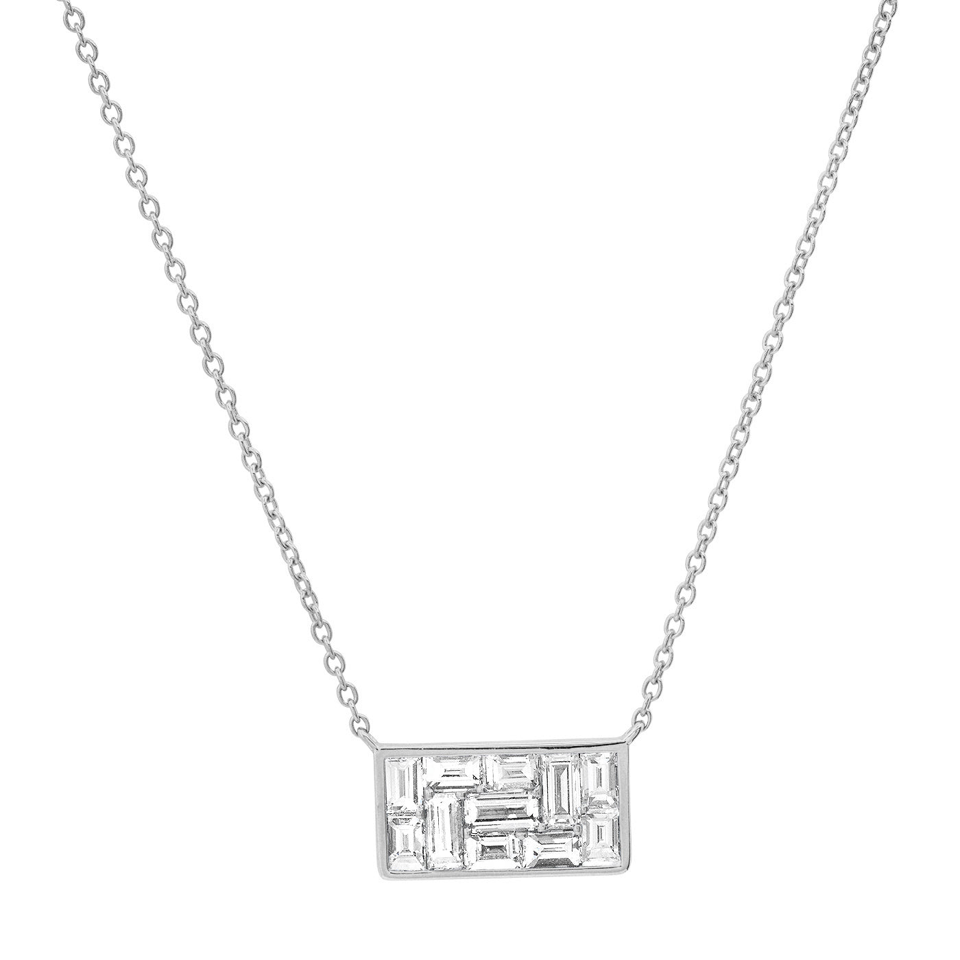 14K White Gold Diamond Rectangle Illusion Necklace 