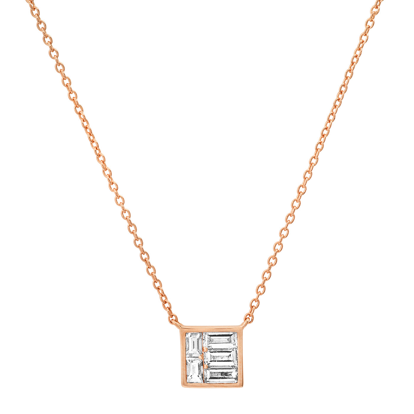 14K Rose Gold Diamond Square Illusion Necklace 