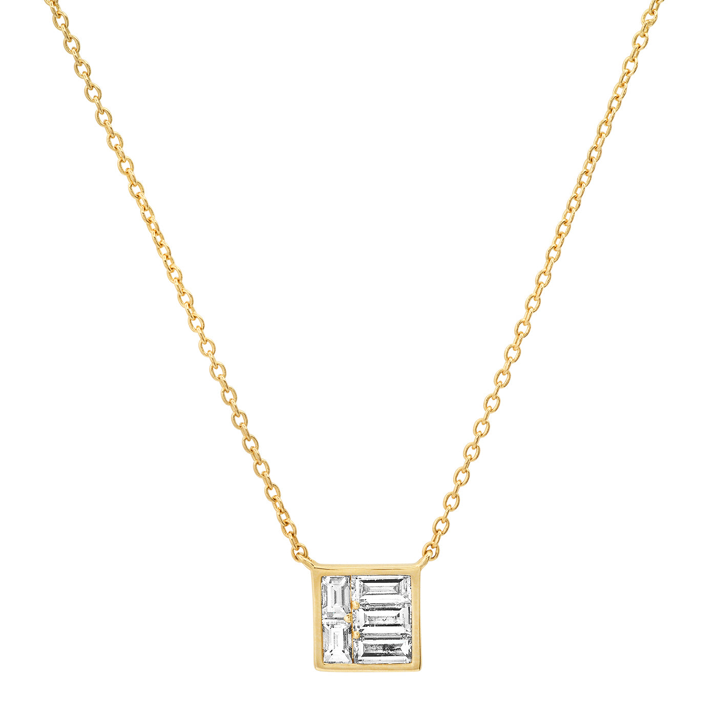 14K Yellow Gold Diamond Square Illusion Necklace 