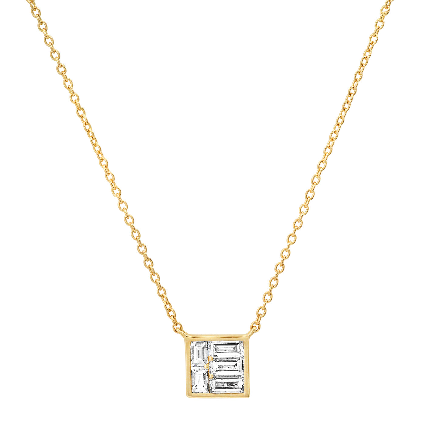 14K Yellow Gold Diamond Square Illusion Necklace