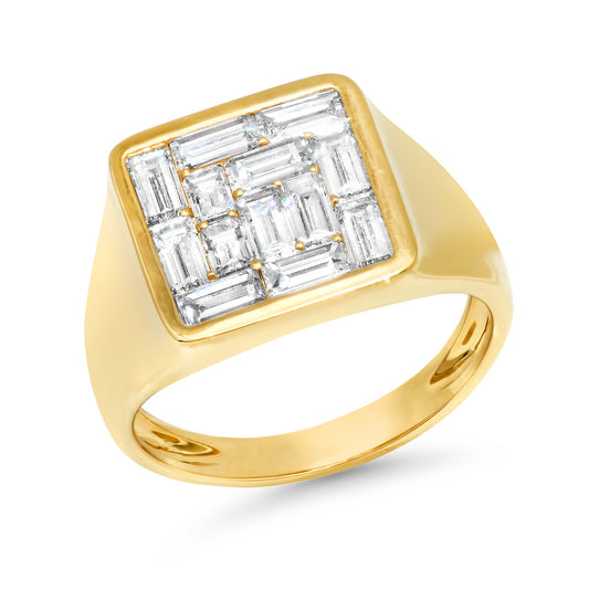 14K Yellow Gold Diamond Illusion Signet Ring