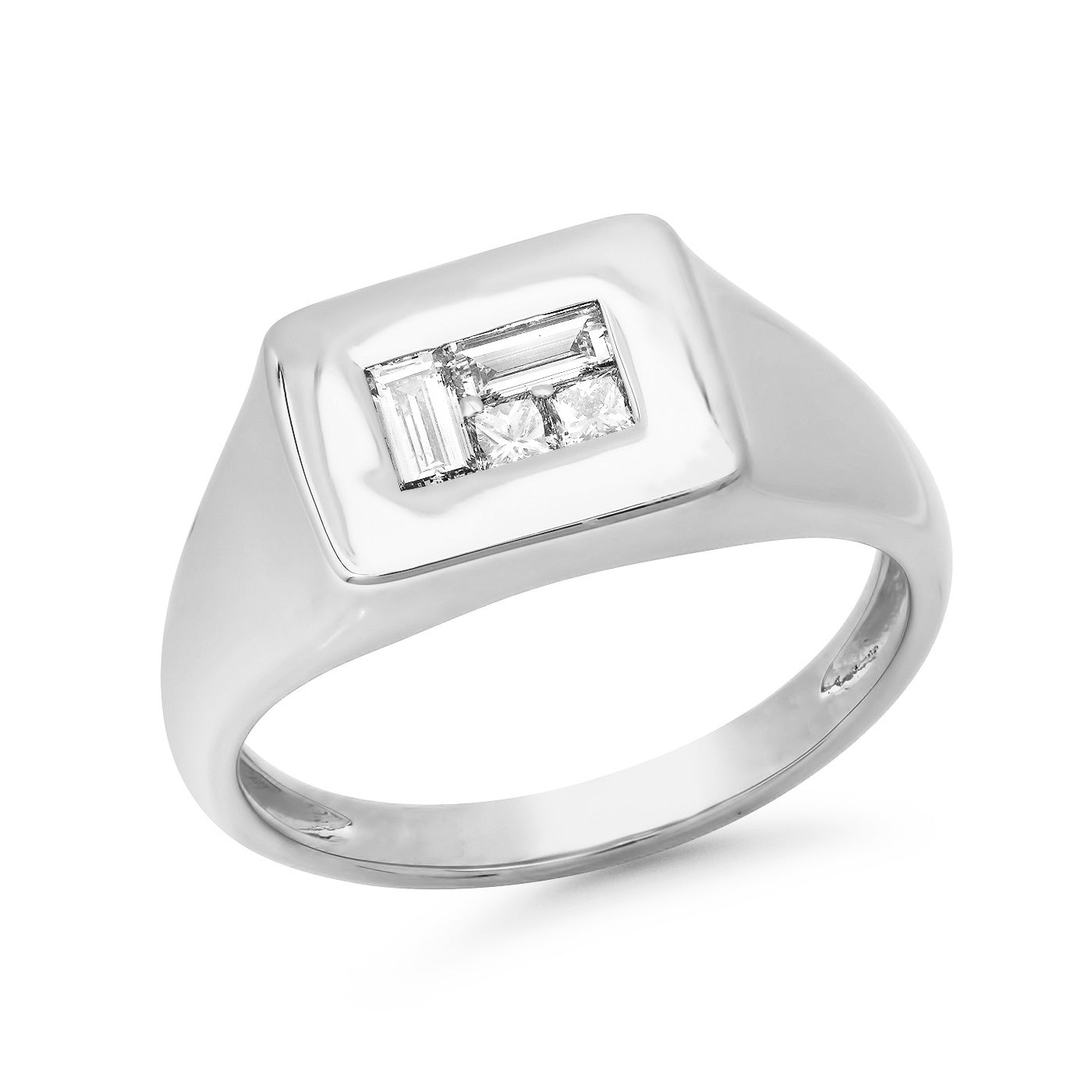 14K White Gold Diamond Multi Cut Illusion Signet Ring