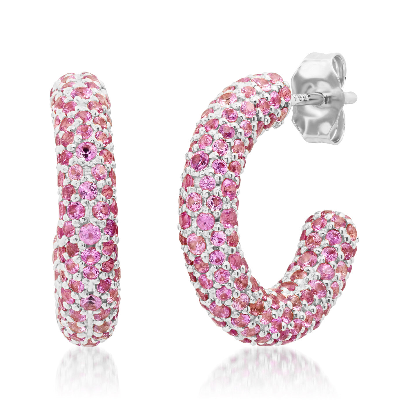 14K White Gold Mini Pink Sapphire Party Hoops