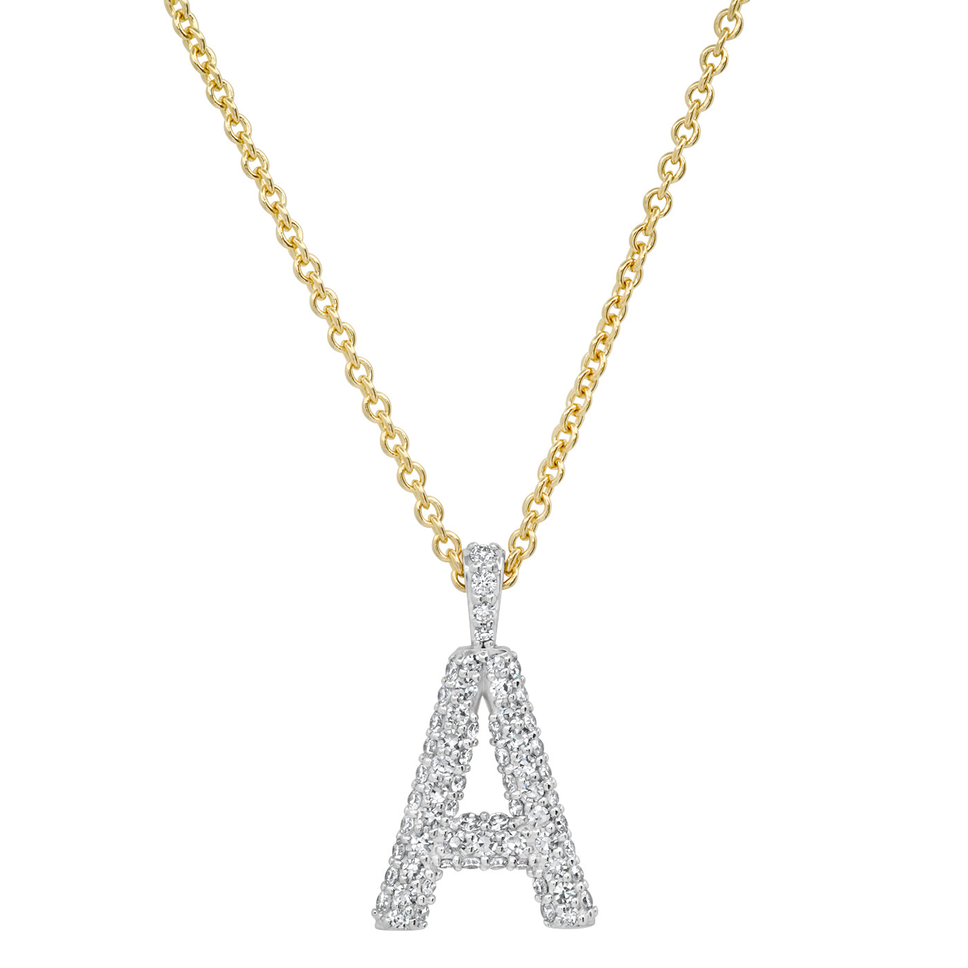 14K Yellow Gold Diamond Puffy Initial Necklace