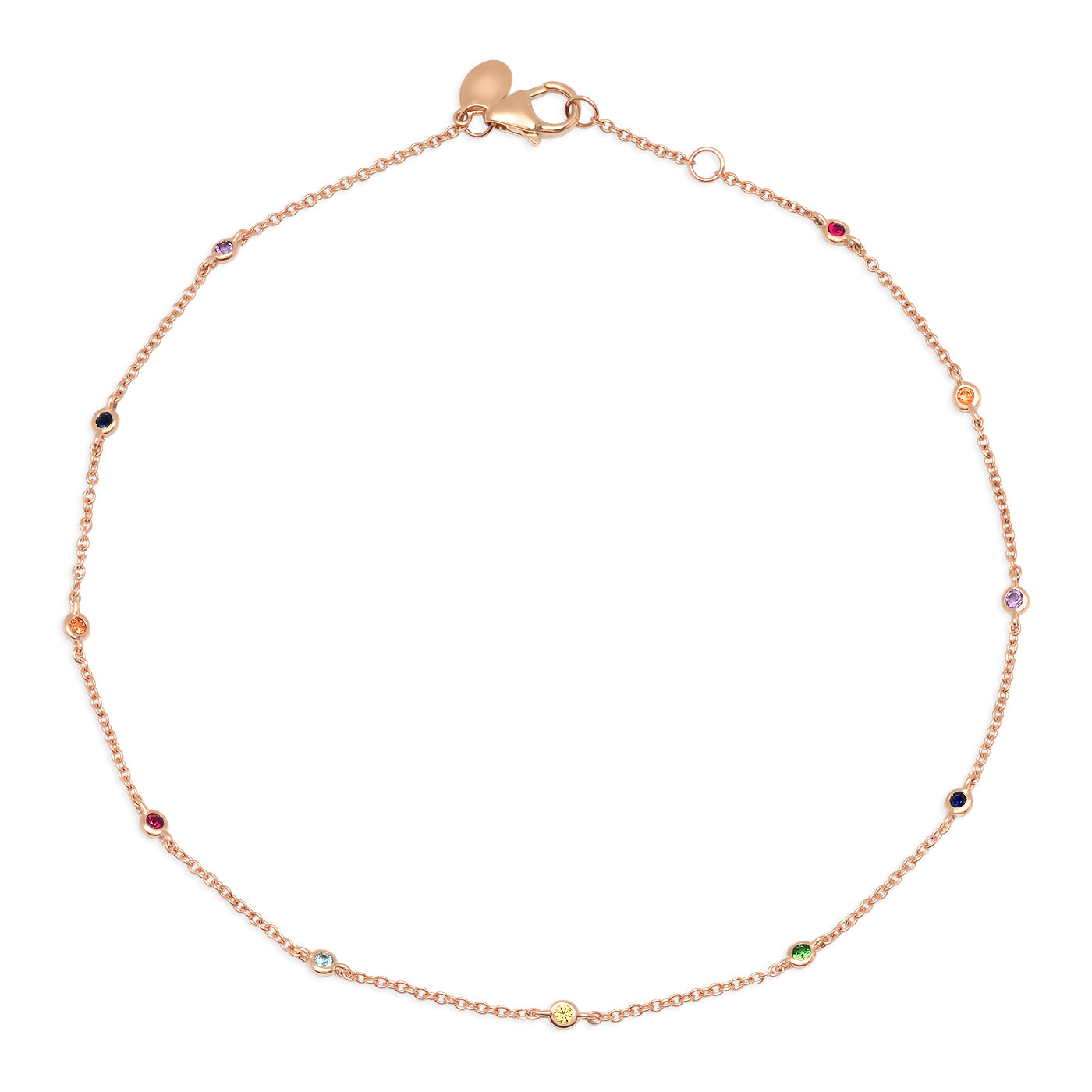 14K Rose Gold Rainbow Bezel Set Anklet