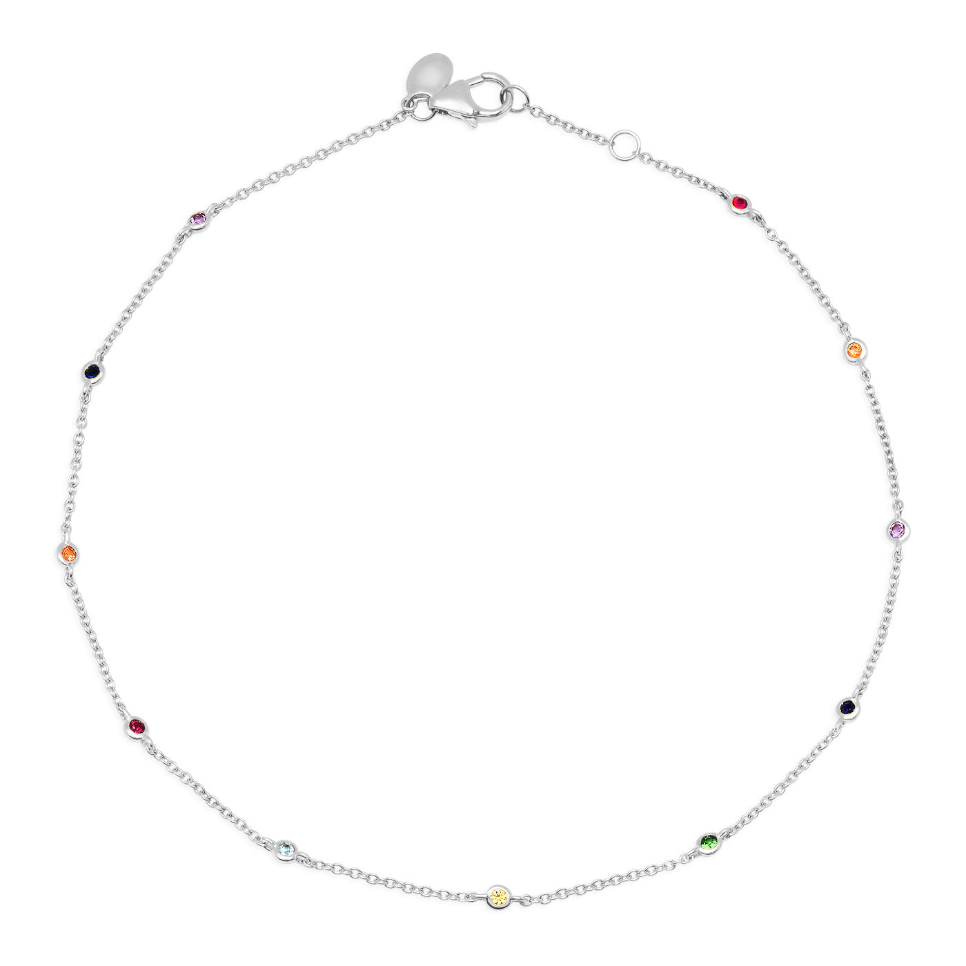 14K White Gold Rainbow Bezel Set Anklet