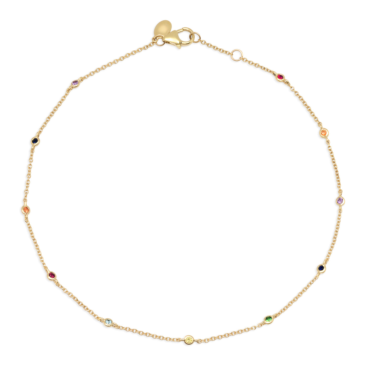 14K Yellow Gold Rainbow Bezel Set Anklet