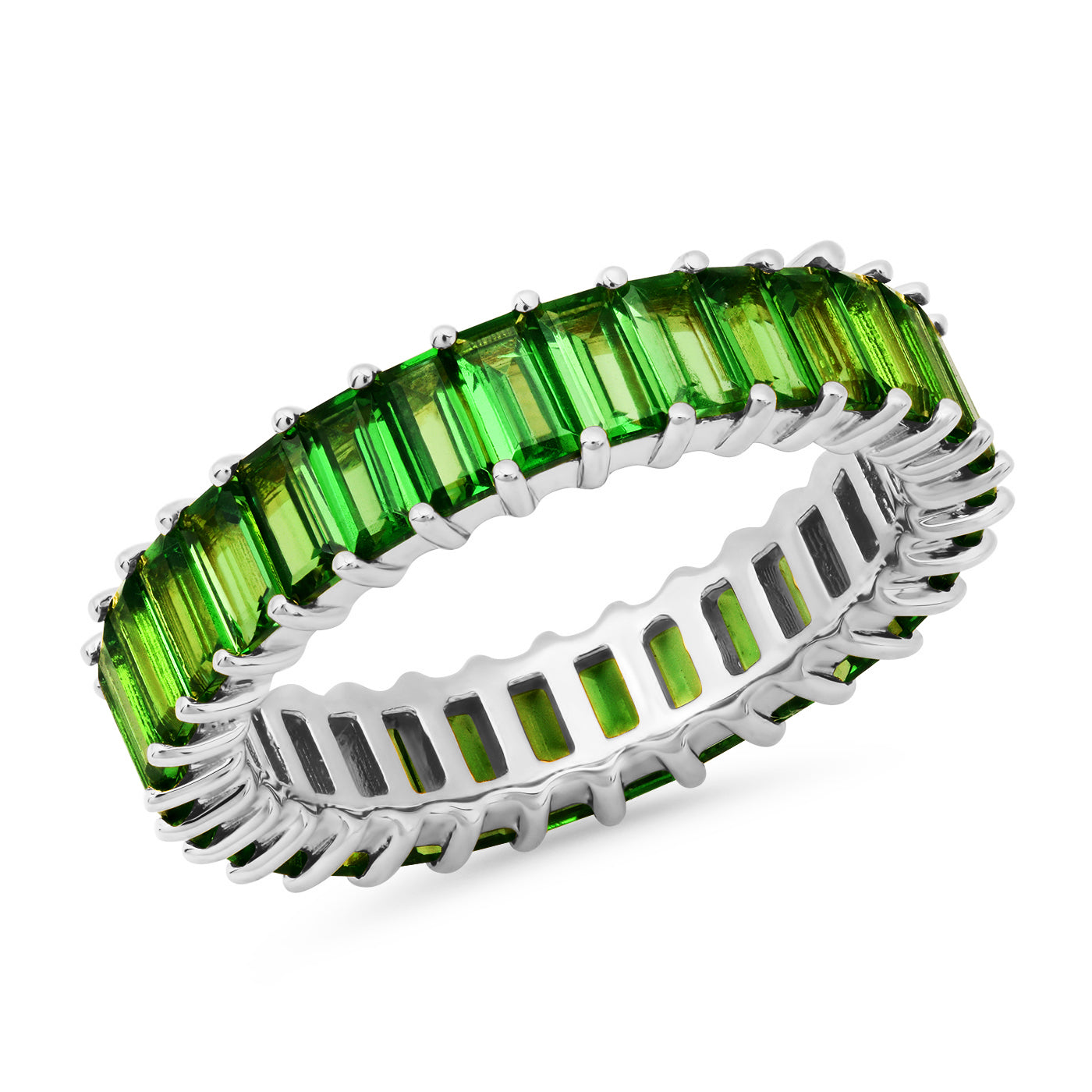 14K White Gold Tsavorite Vertical Baguette Ring