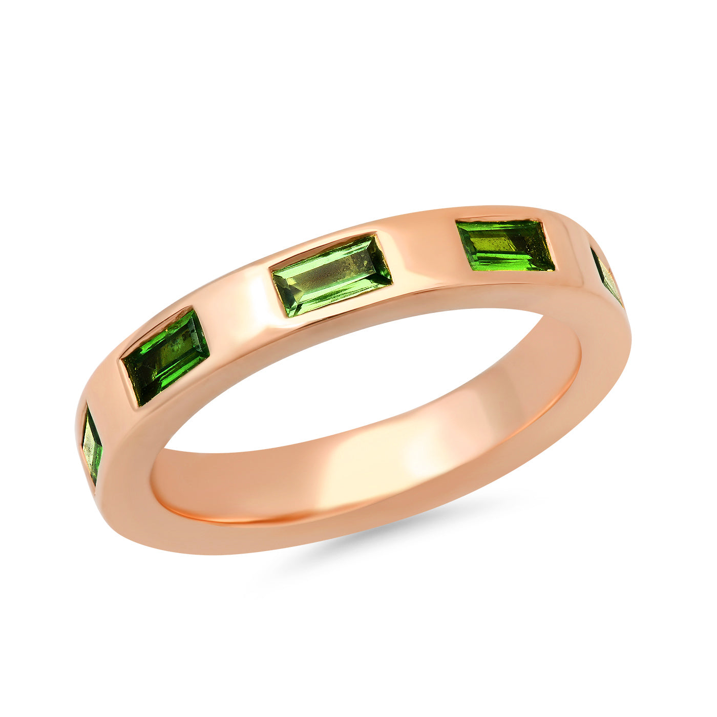 14k Rose Gold Stationary Tsavorite Baguette Ring
