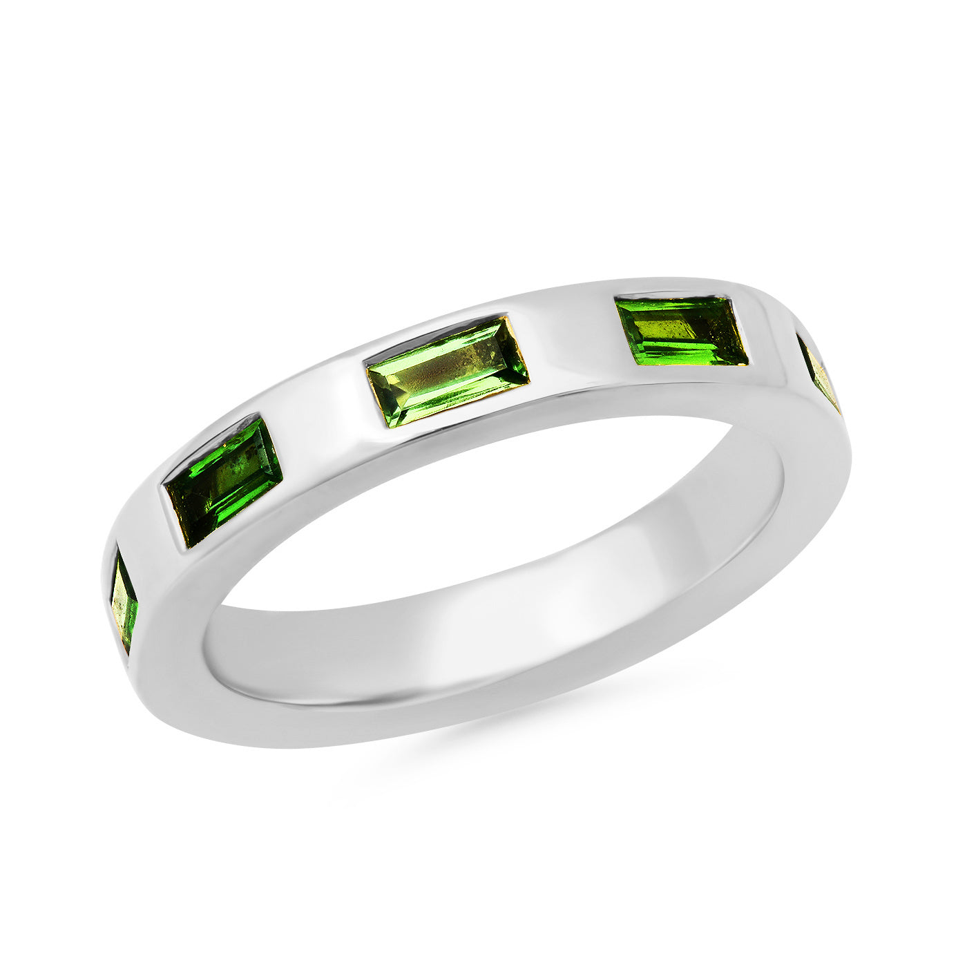 14k White Gold Stationary Tsavorite Baguette Ring