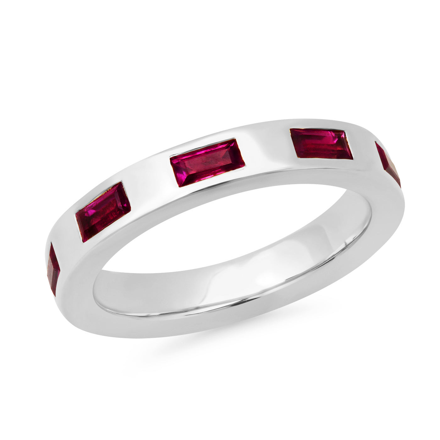 14K White Gold Stationary Ruby Baguette Ring