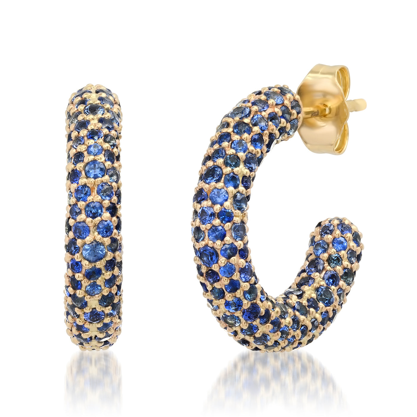 14K Yellow Gold Mini Blue Sapphire Party Hoops