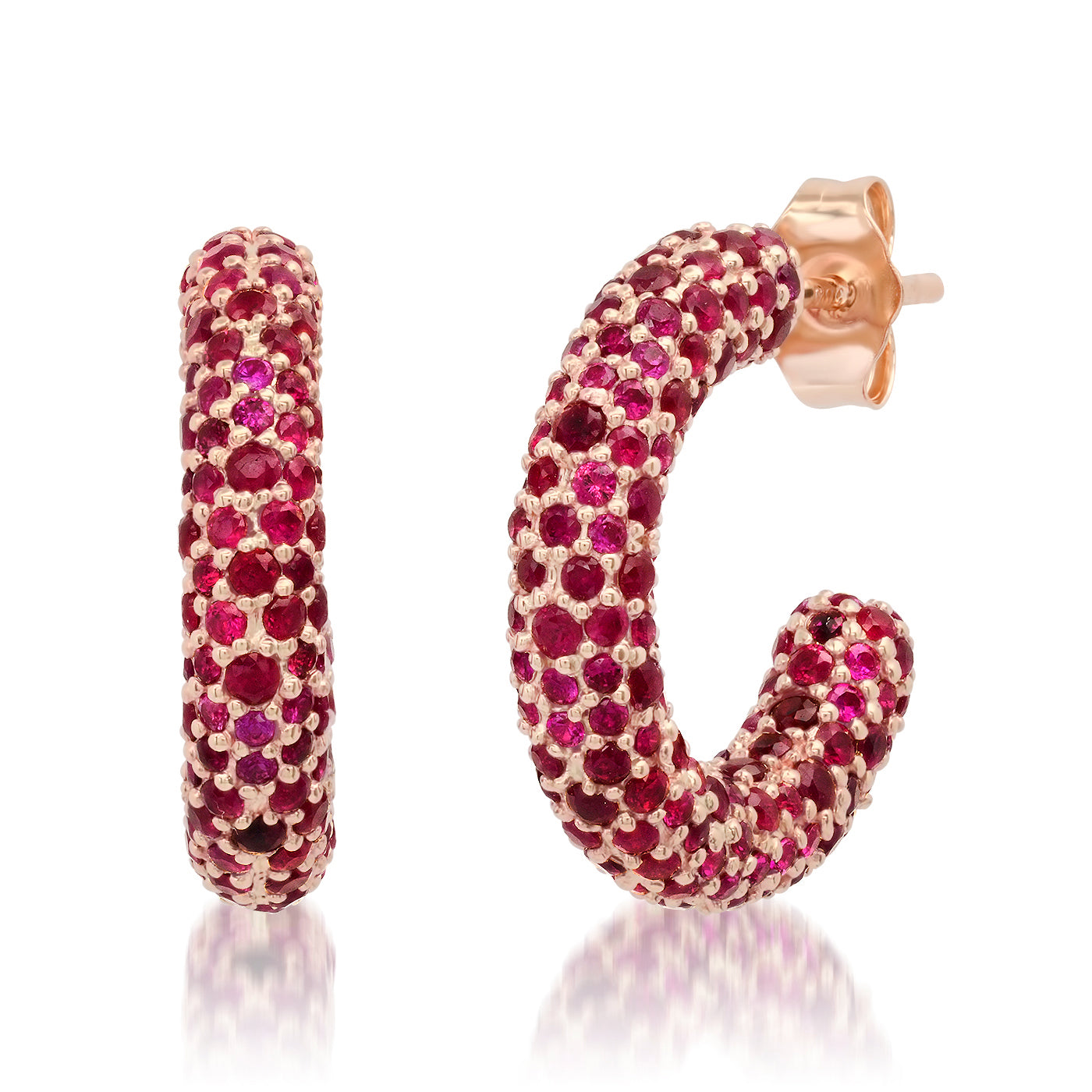 14K Rose Gold Mini Ruby Party Hoops