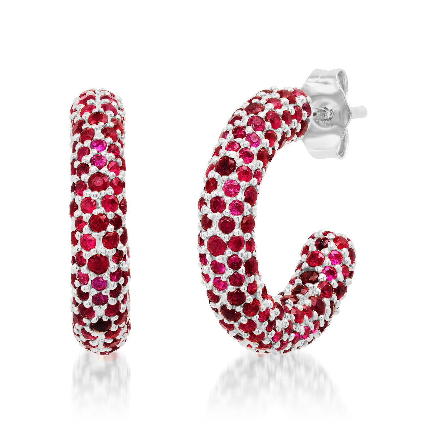 14K White Gold Mini Ruby Party Hoops