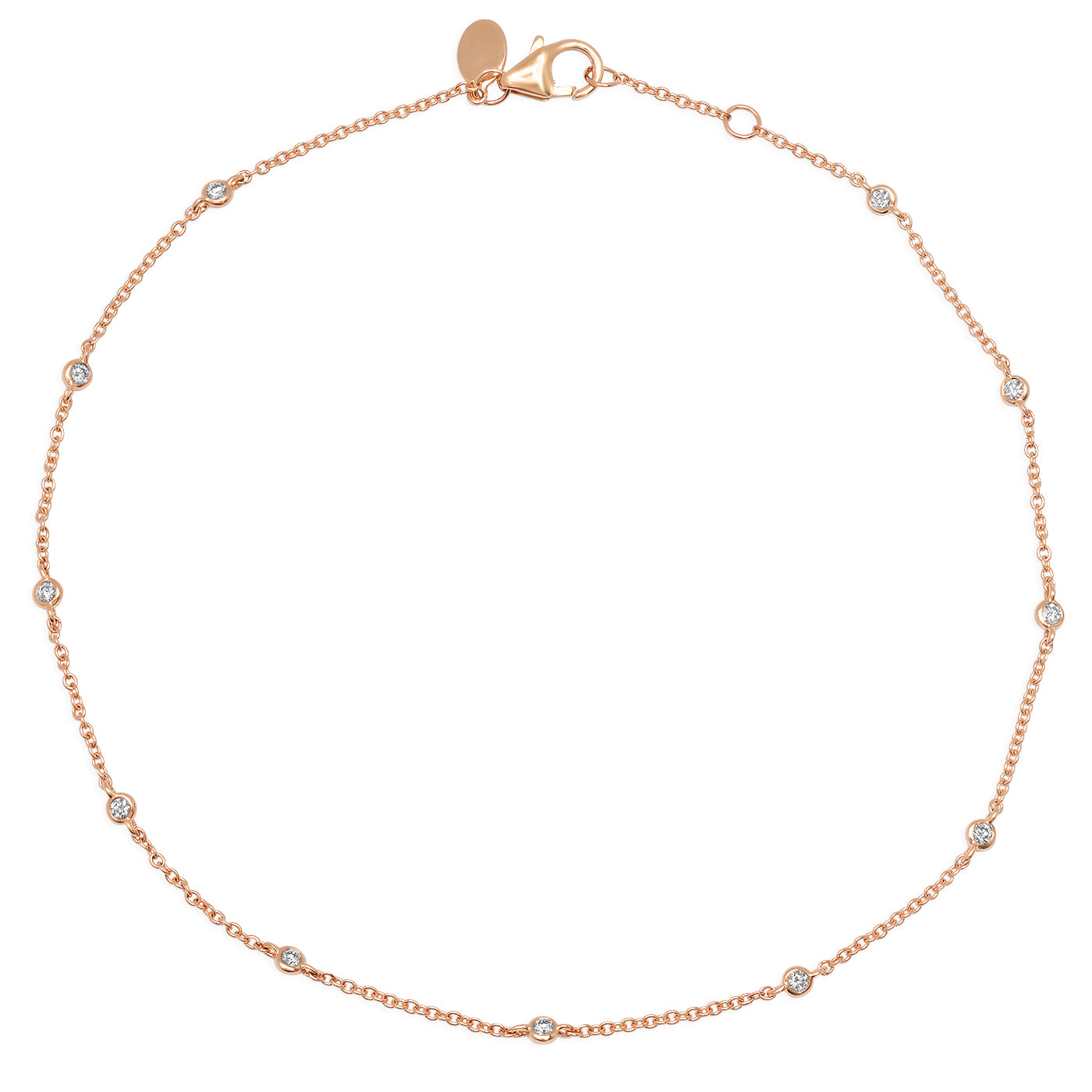 14K Rose Gold Diamond Bezel Set Anklet