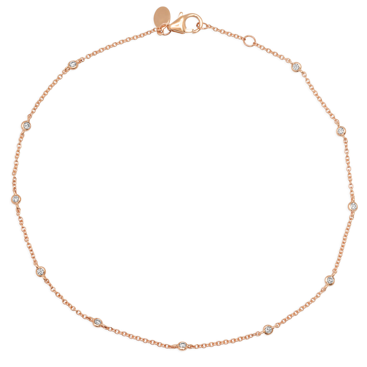 14K Rose Gold Diamond Bezel Set Anklet 