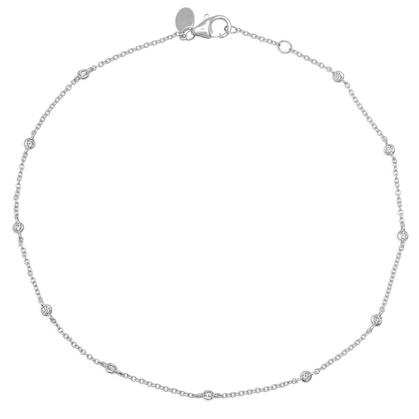14K White Gold Diamond Bezel Set Anklet