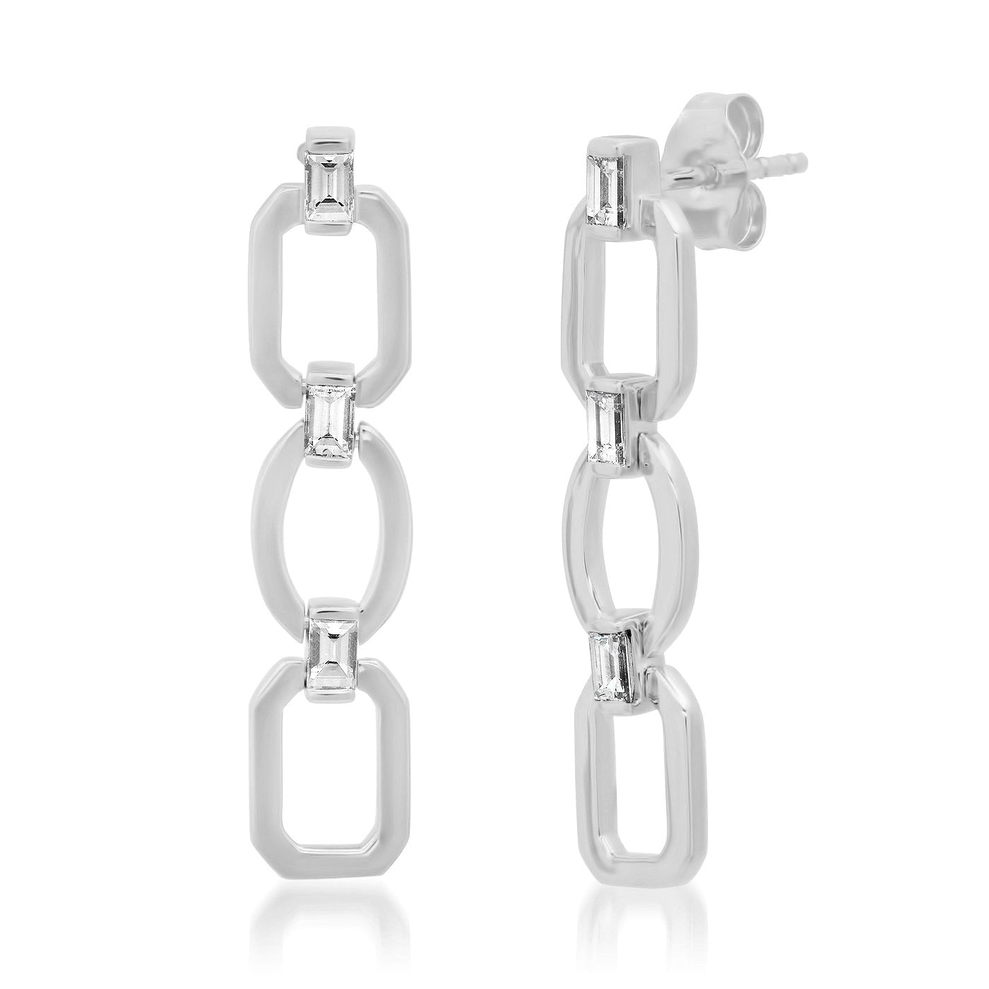 14K White Gold Diamond Baguette Flat Link Earring