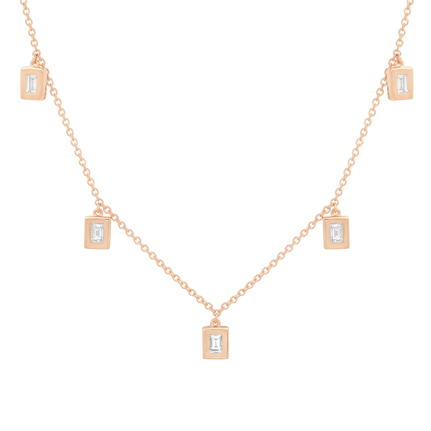 14K Rose Gold Diamond Baguette Drop Necklace