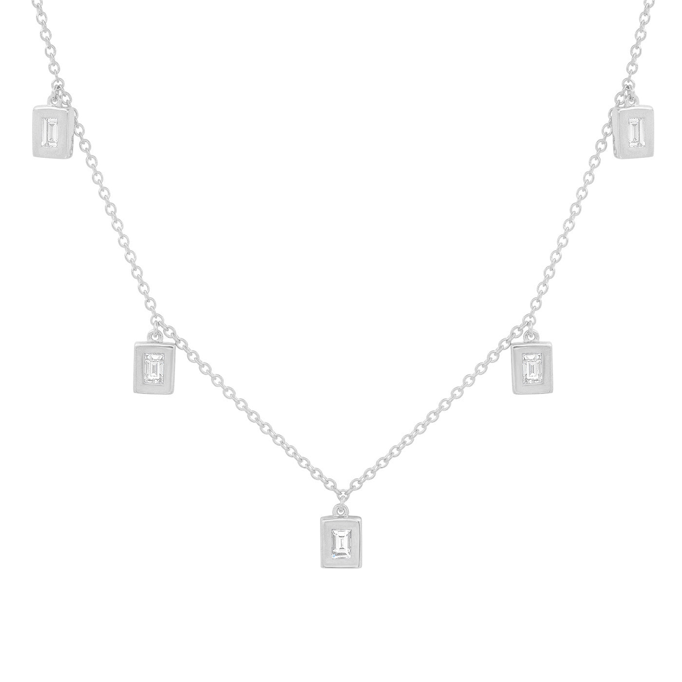 14K White Gold Diamond Baguette Drop Necklace