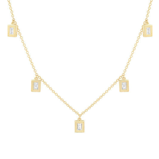 14K Yellow Gold Diamond Baguette Drop Necklace
