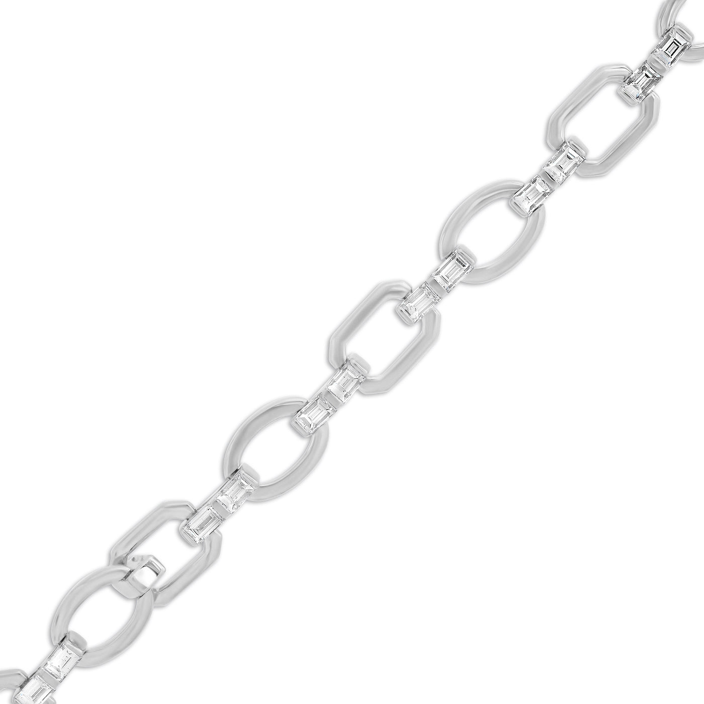14K White Gold Diamond Baguette Flat Link Bracelet