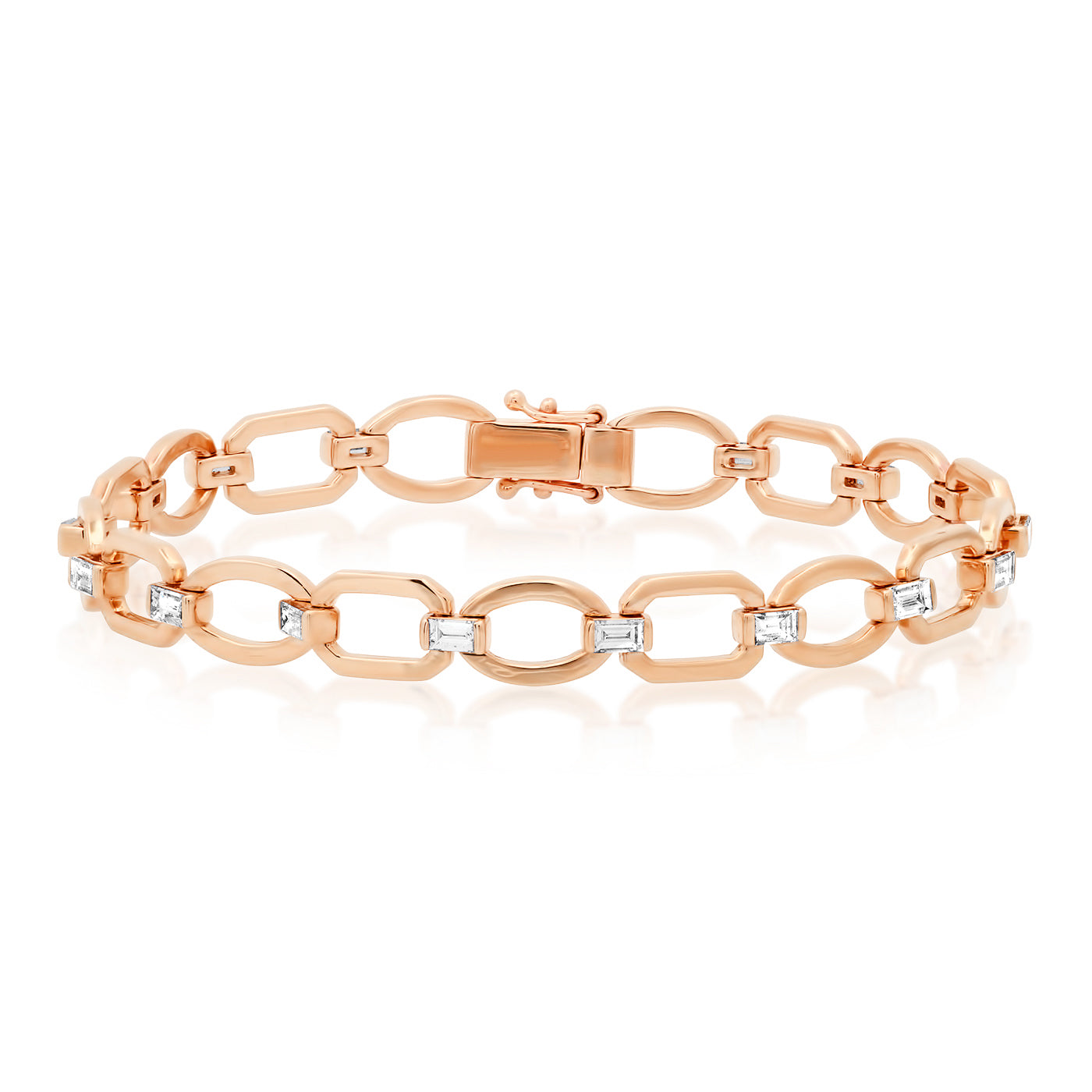 14K Rose Gold Diamond Baguette Flat Link Bracelet