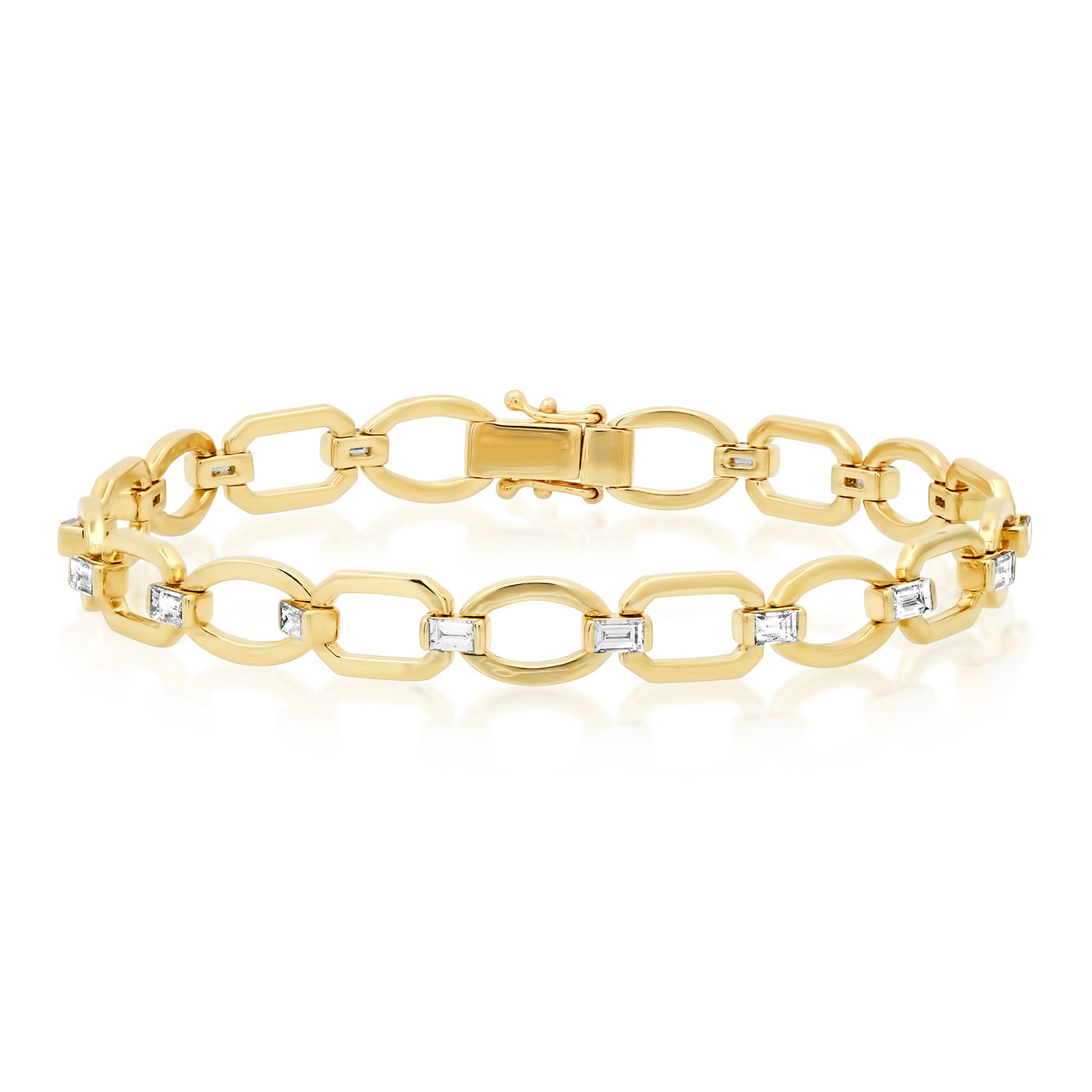 14K Yellow Gold Diamond Baguette Flat Link Bracelet