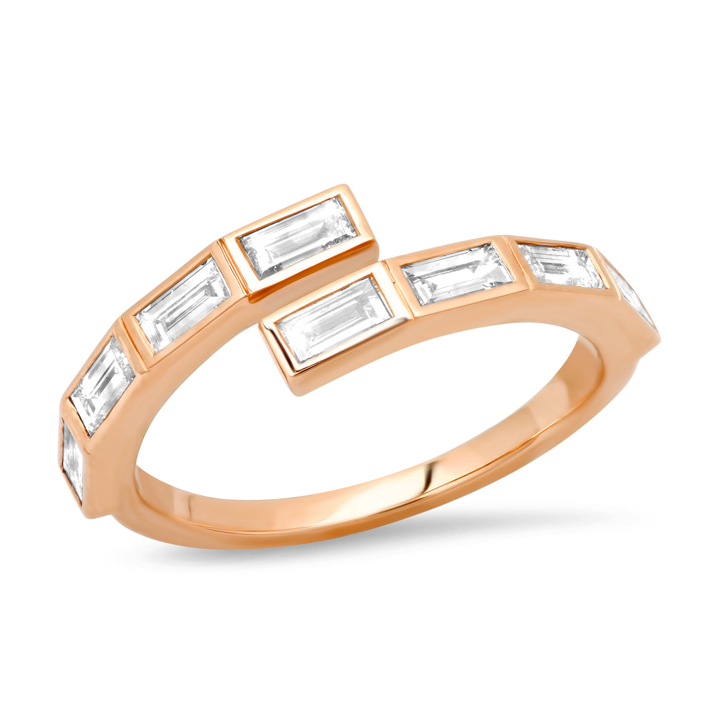14K Rose Gold Diamond Baguette Wrap Ring