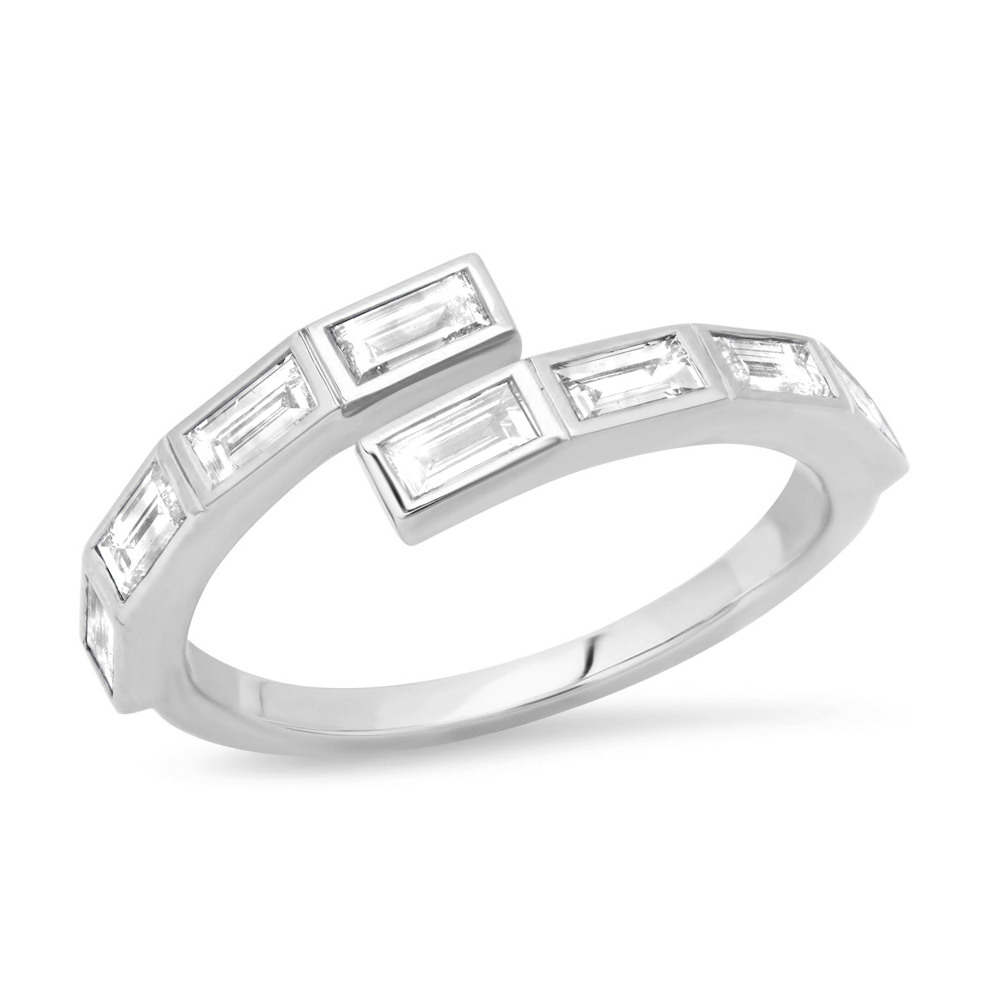 14K White Gold Diamond Baguette Wrap Ring 