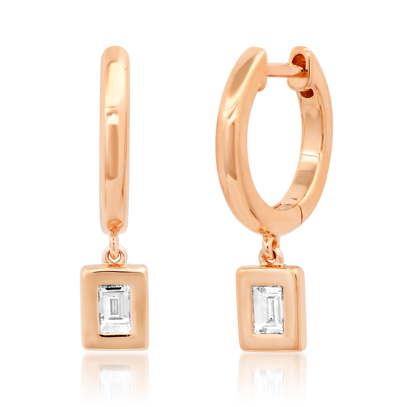 14K Rose Gold Diamond Bezel Set Huggies