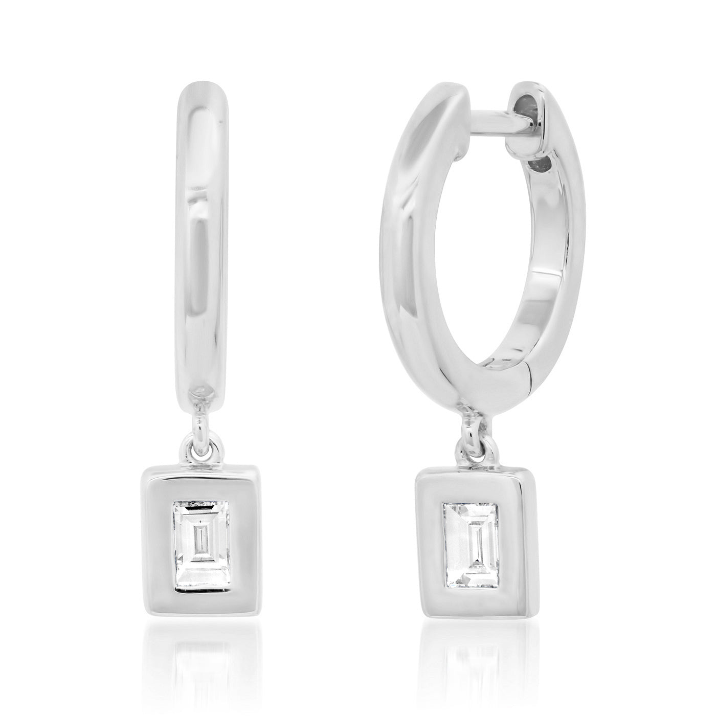14K White Gold Diamond Bezel Set Huggies