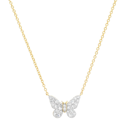 14K Yellow Gold Mini Diamond Butterfly Necklace