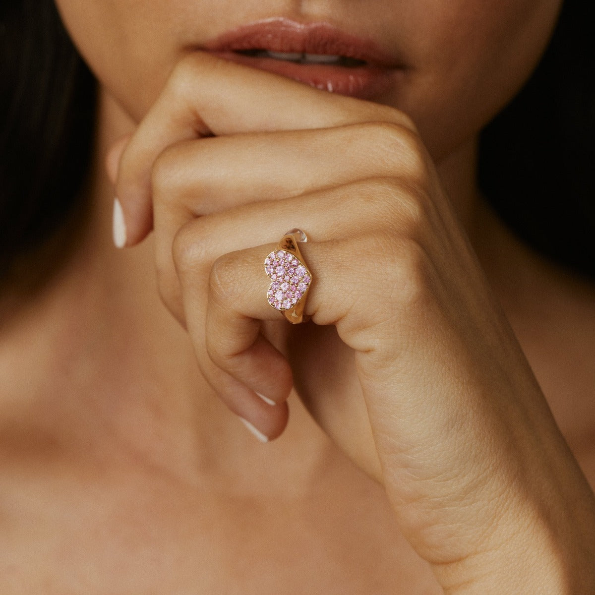 Pink Sapphire Smushed Heart Pinky Ring