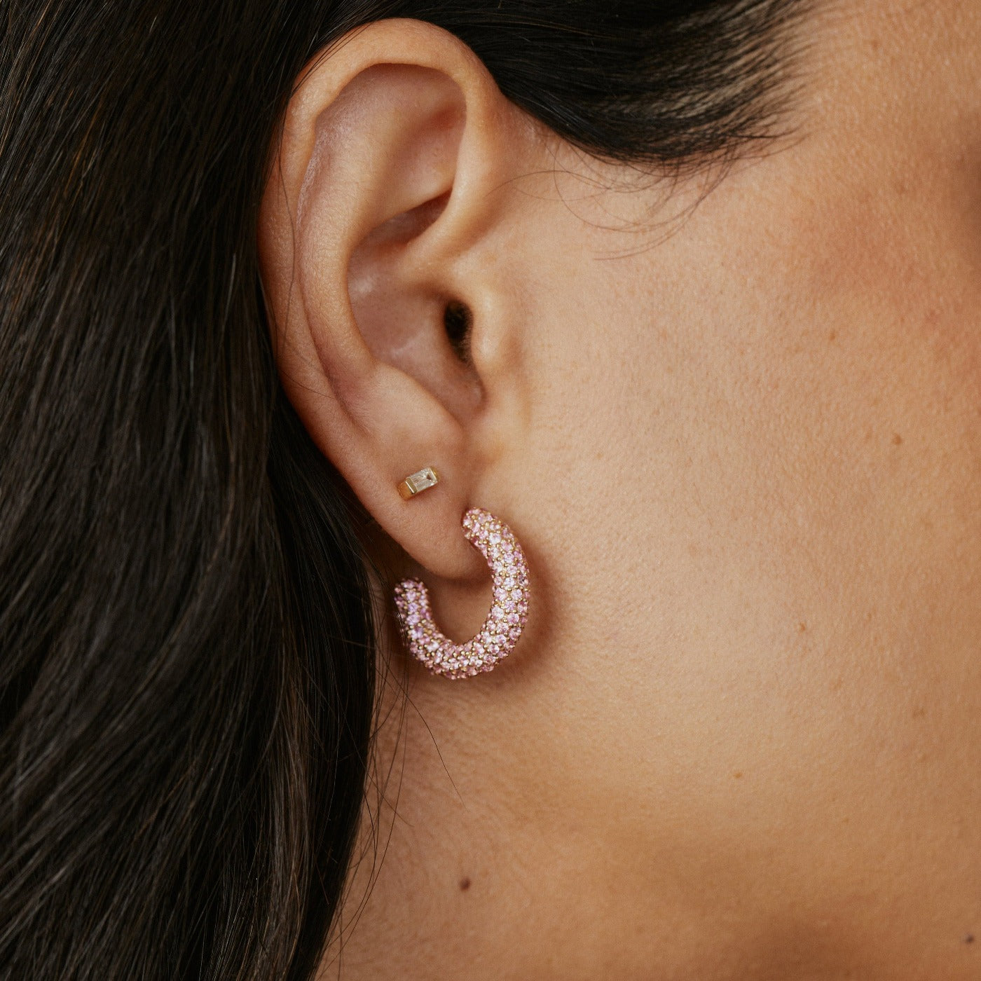 Mini Pink Sapphire Party Hoops