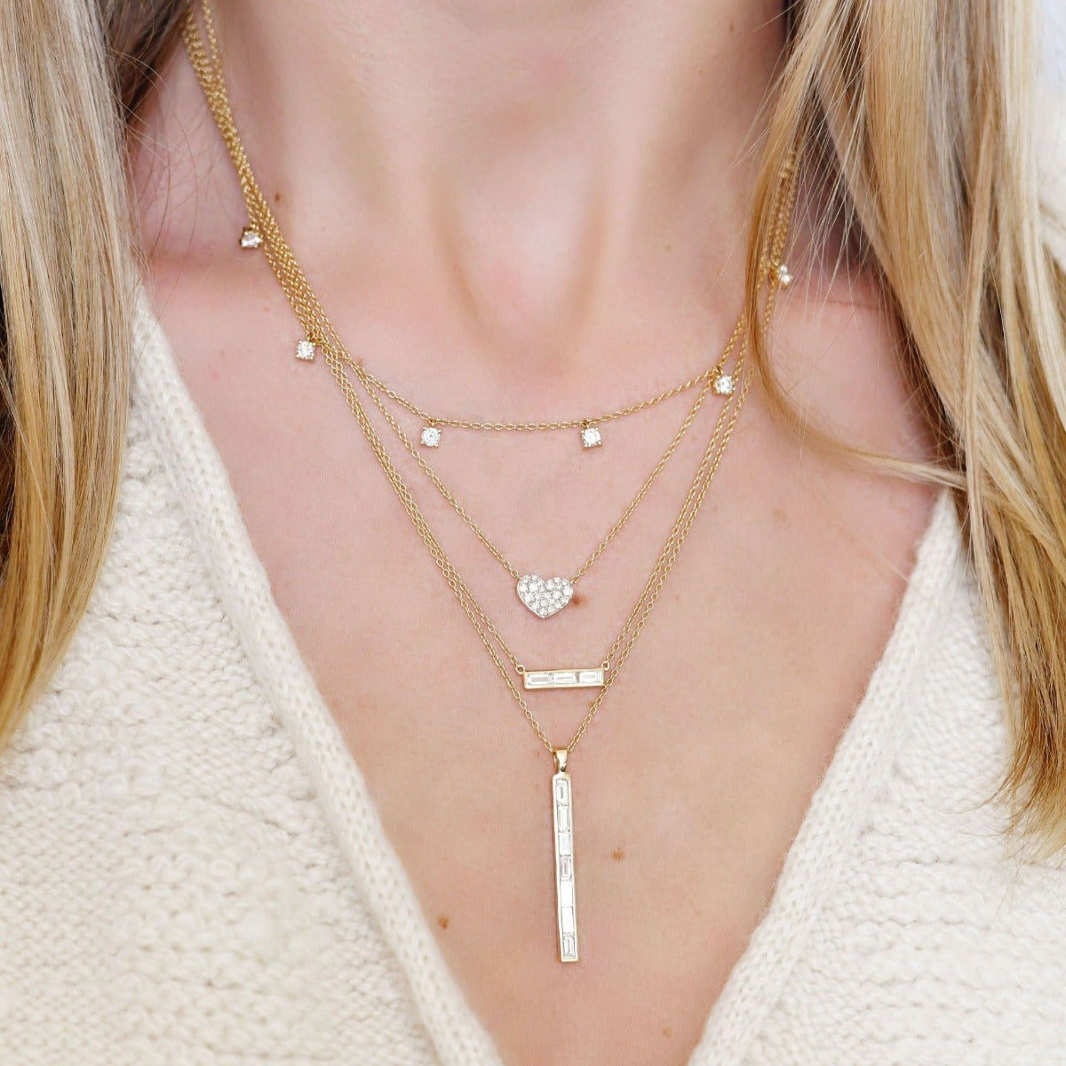 Triple Diamond Baguette Necklace