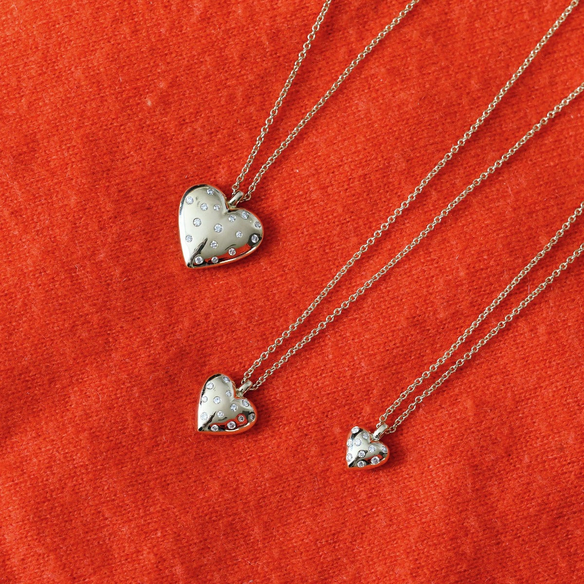 Mini Reversible Diamond and Gold Puffy Heart Necklace