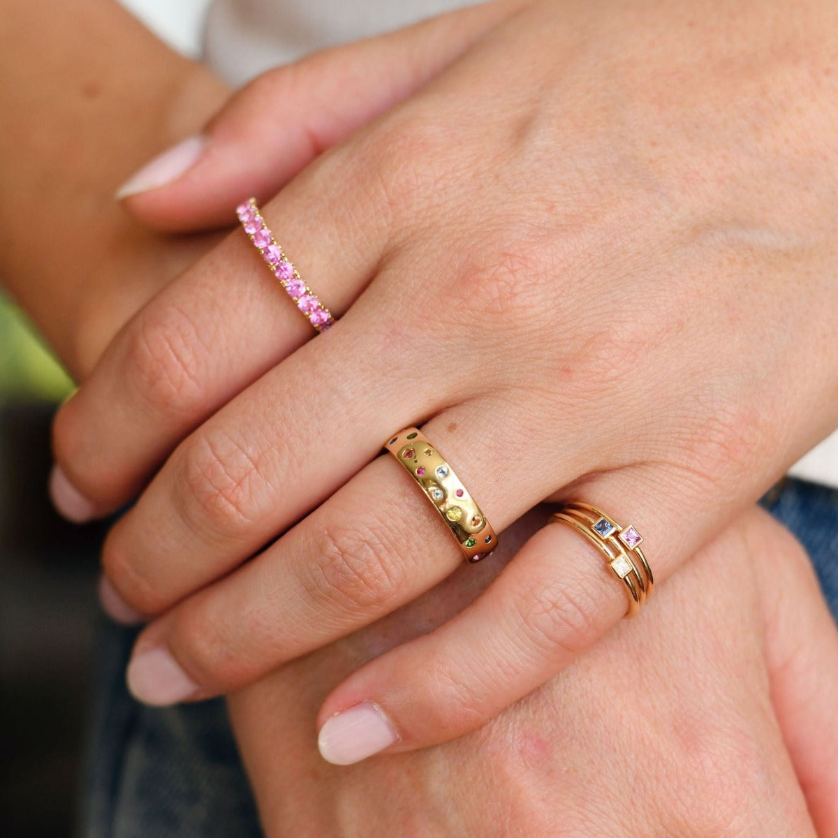 Large Pink Sapphire Eternity Band