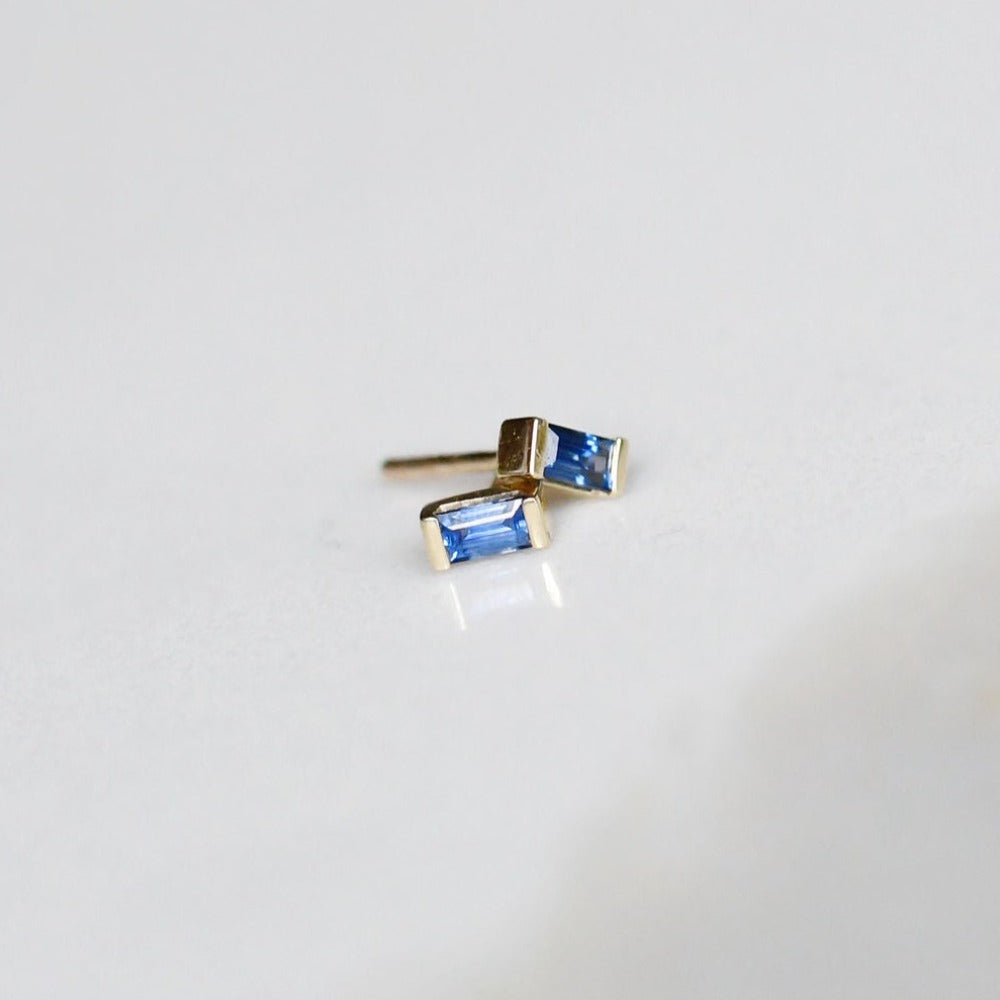 14K Yellow Gold Blue Sapphire Baguette Studs