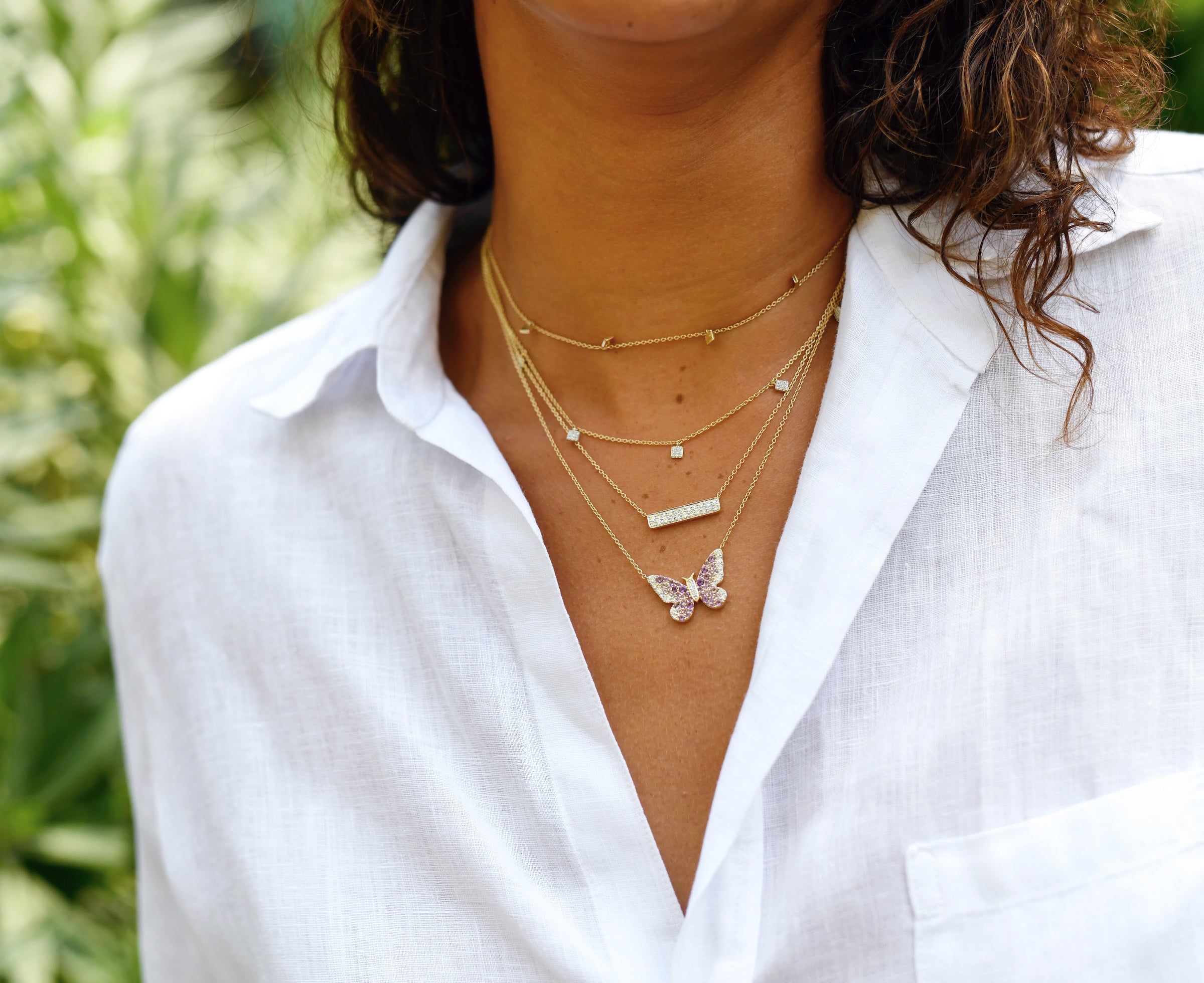 Purple and Diamond Ombré Butterfly Necklace