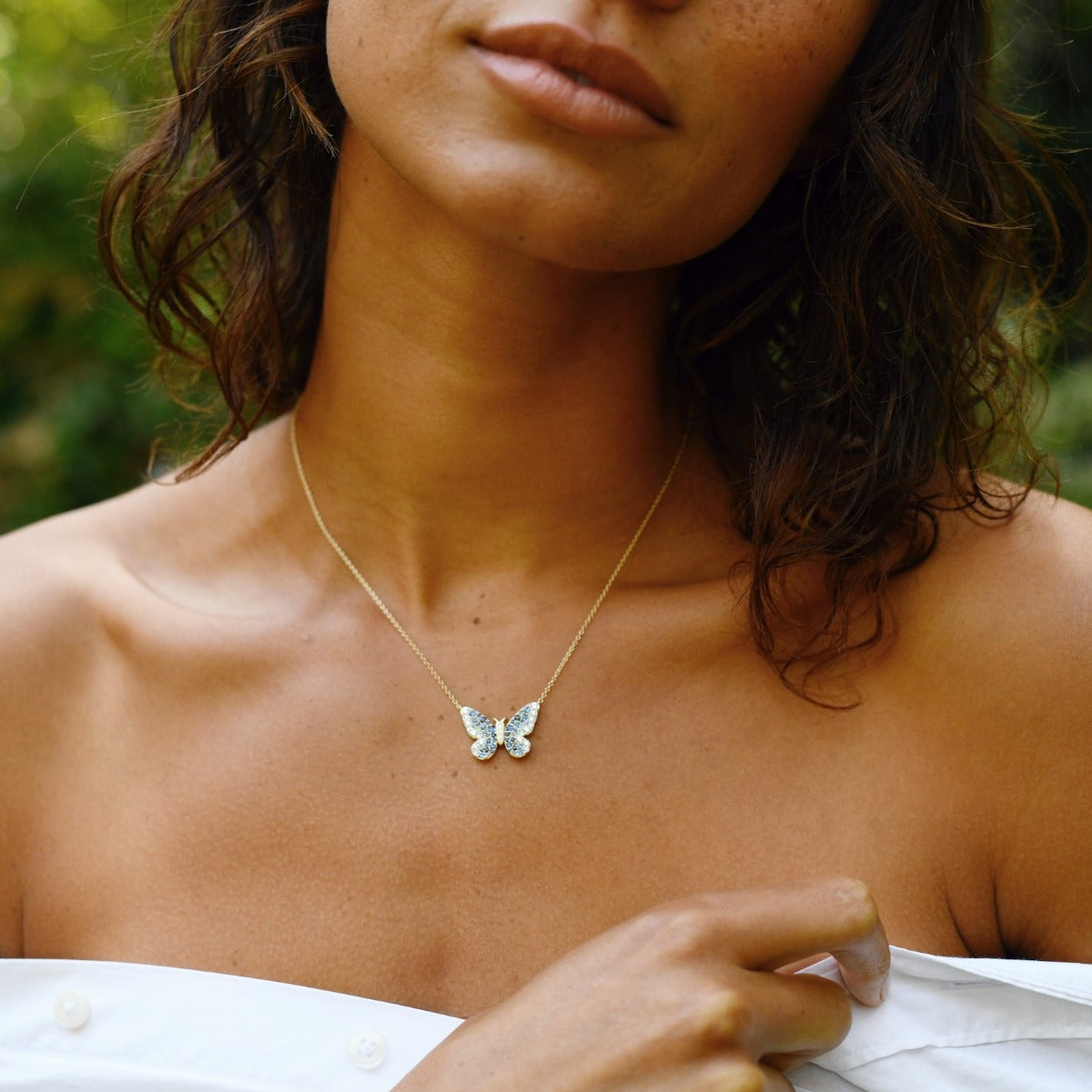 Blue and Diamond Ombré Butterfly Necklace